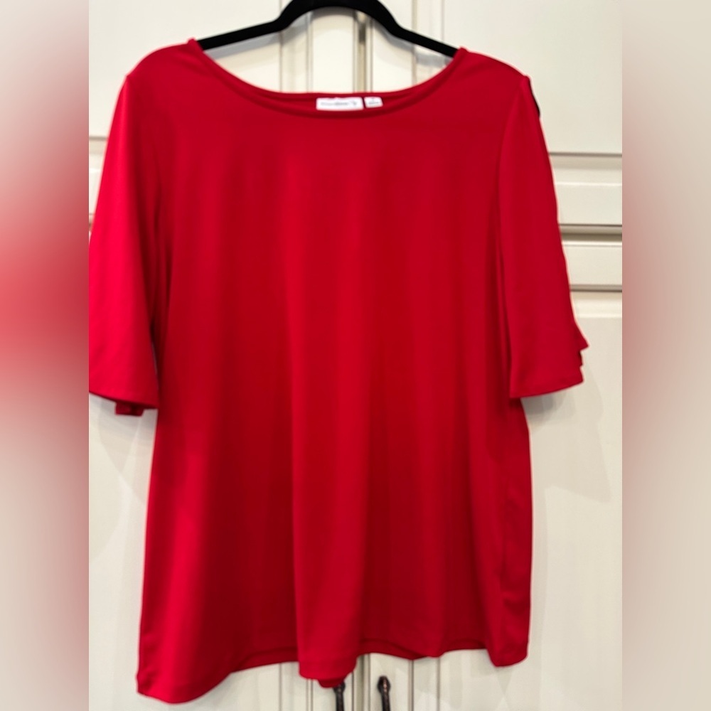Susan Graver Red Relaxed Short Sleeve Shirt